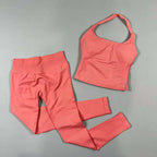 NO LOGO Yoga outfit sports Impact gym set Halter Top and leggings pant sets Backless halterneck High stretch sportswear