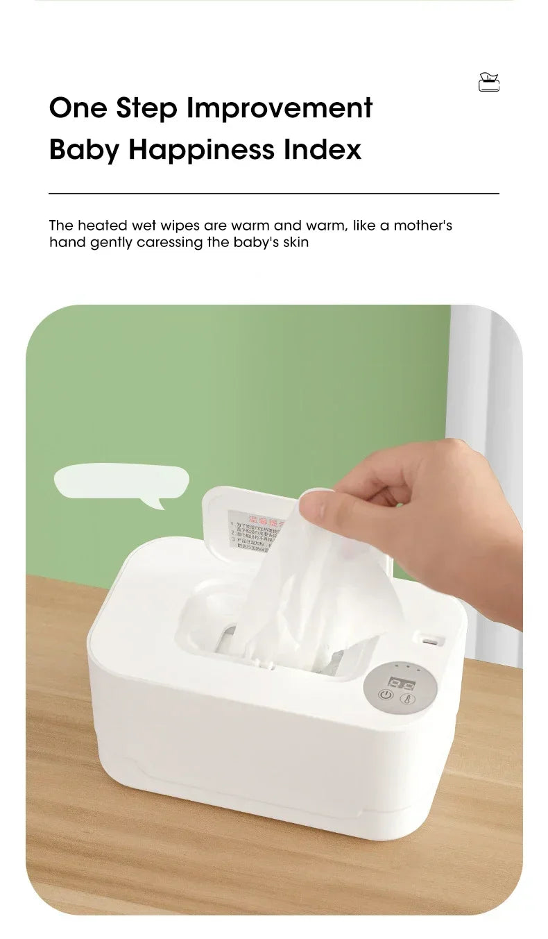 Baby Wipe Warmer Heater with LED Display, Wet Towel Dispenser Portable USB Charge Baby Wipe Warmer Napkin Heating Box Home/Car
