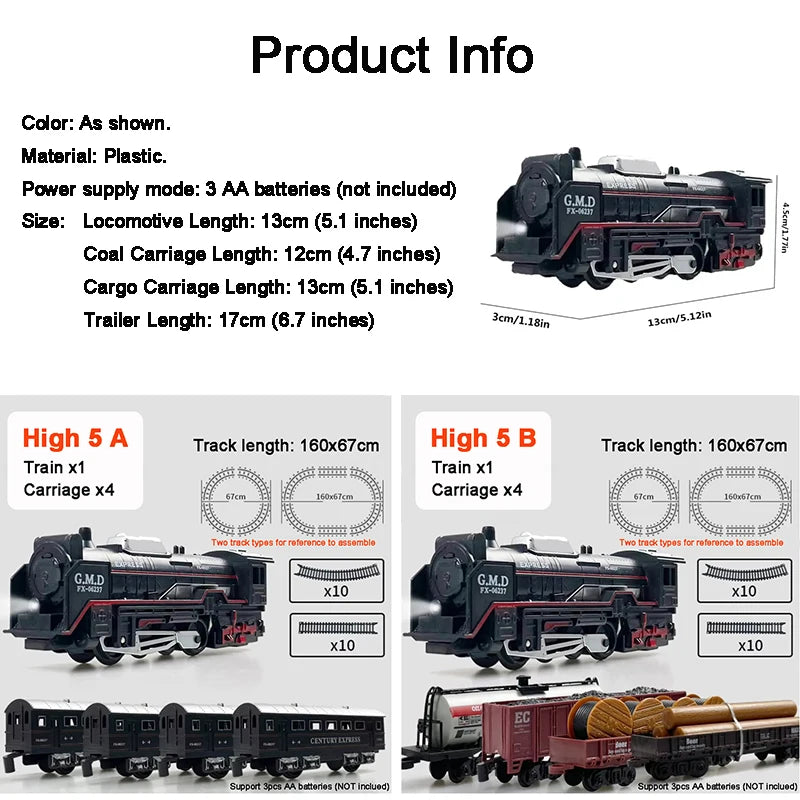 Classical Railway Freight Train Toy Electric Train Track Set with Light Tracks Model Toys for Kids Gift Children Adult Toy