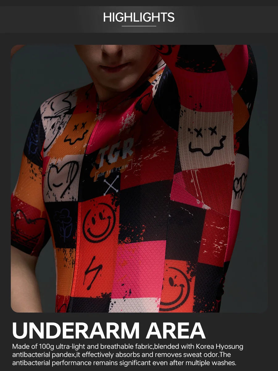 X-TIGER Summer Men's Cycling Jersey Short Sleeve Slim Fit GRAFFITI ART STYLE Breathable Maillot for Mountain Road Bike Pro