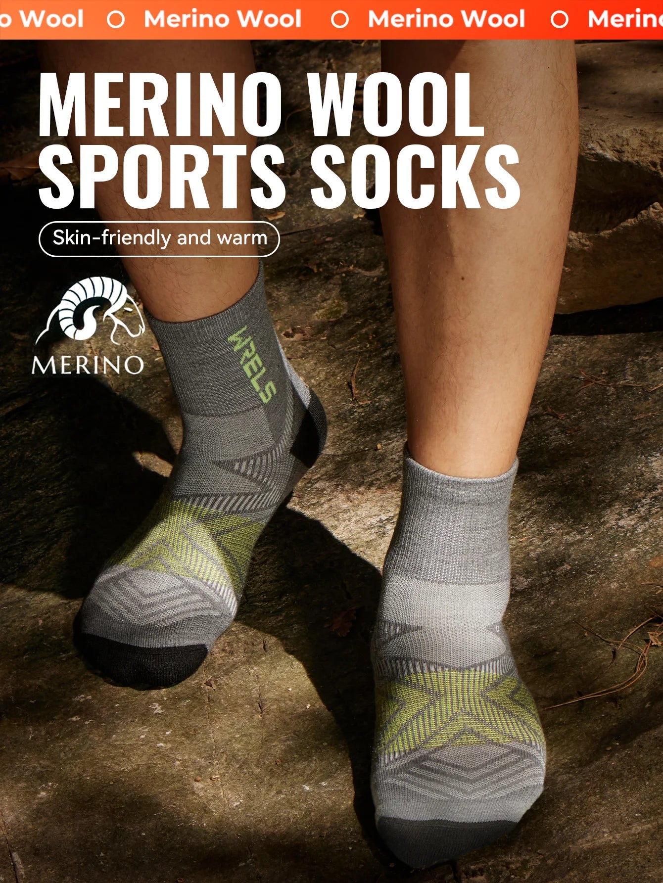 WRELS 1/2/3Pairs Merino Wool Socks Hiking Running Socks Breathable Cushion Sweat Wicking Warm Thermal Compression Wool Socks