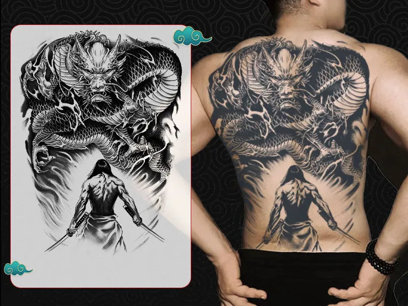 Magic Juice Ink Waterproof Tattoo Stickers Full Back Large Size Herbal Juice Temporary Tattoos Men Body Art Dragon Tiger