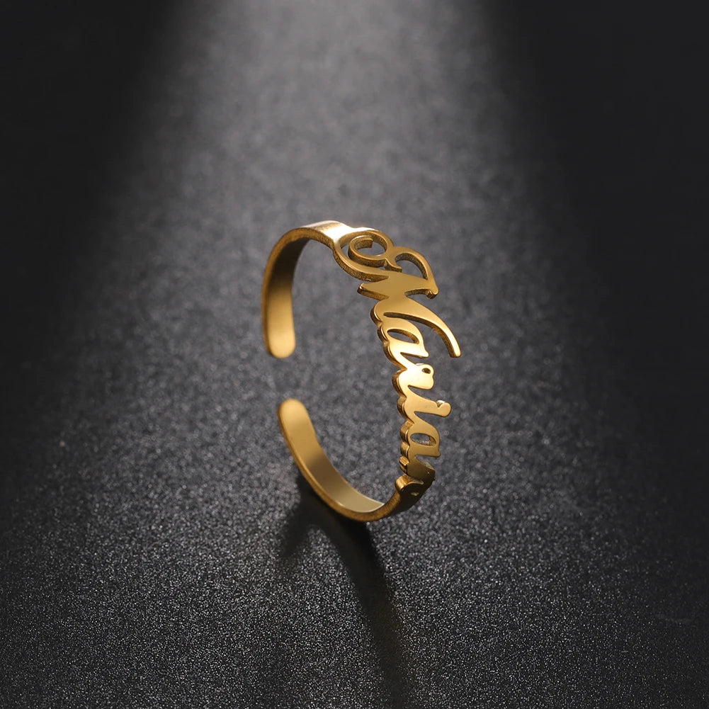 Custom Double First Name Finger Ring For Women Men Personalized Couple Family Gift Gold Color Stainless Steel Metal Jewelry