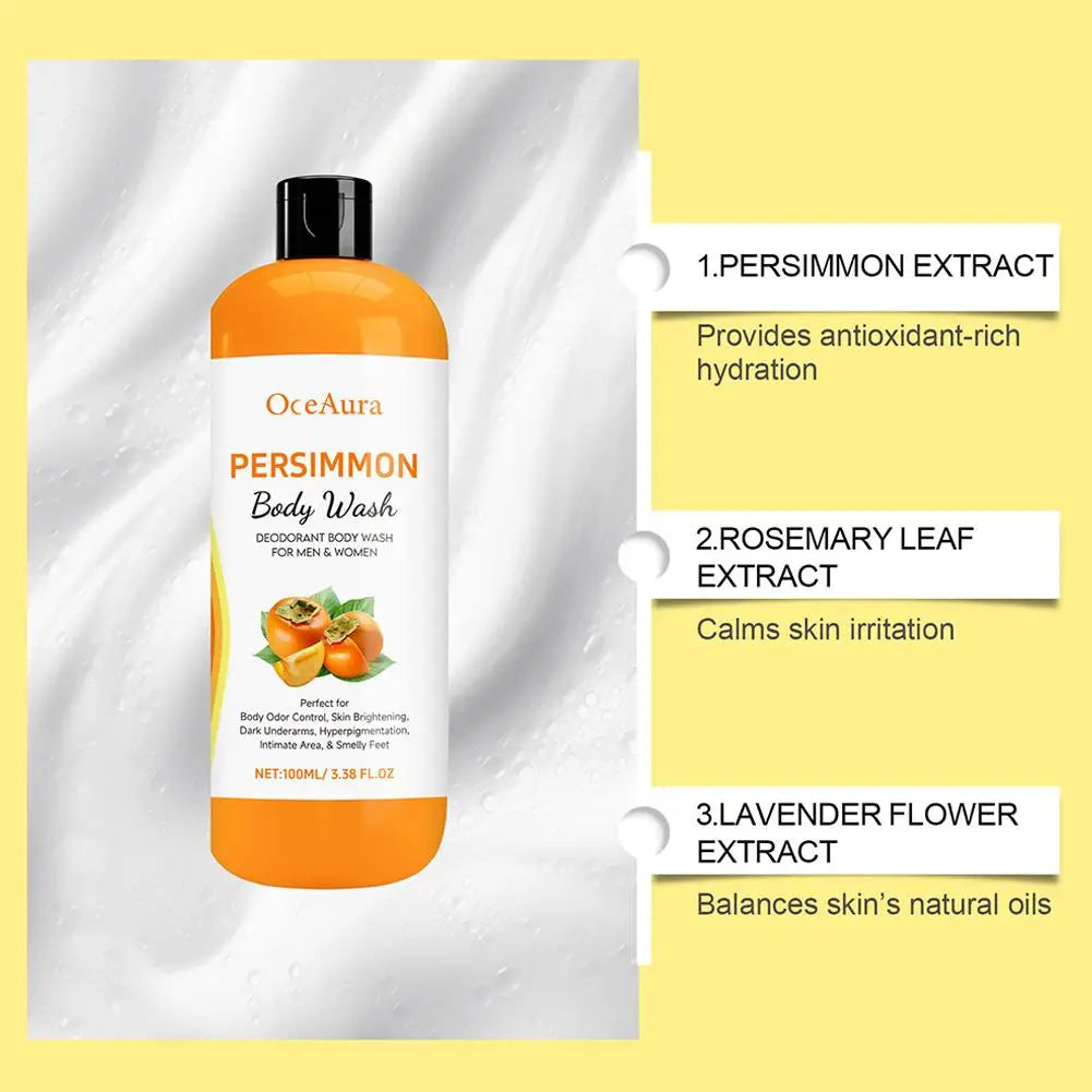100ml Persimmon Body Wash Exfoliating Shower Gel Moisturizing Skin Cleaning Smooth Soft Body Odor Remover Bath Products