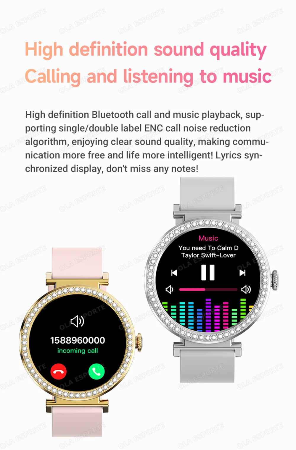 Fashion Zircon Smart Watch 1.46" AMOLED Screen 5.4 Bluetooth Call Heart Rate Temperature Monitoring Women Smartwatch Pedometer