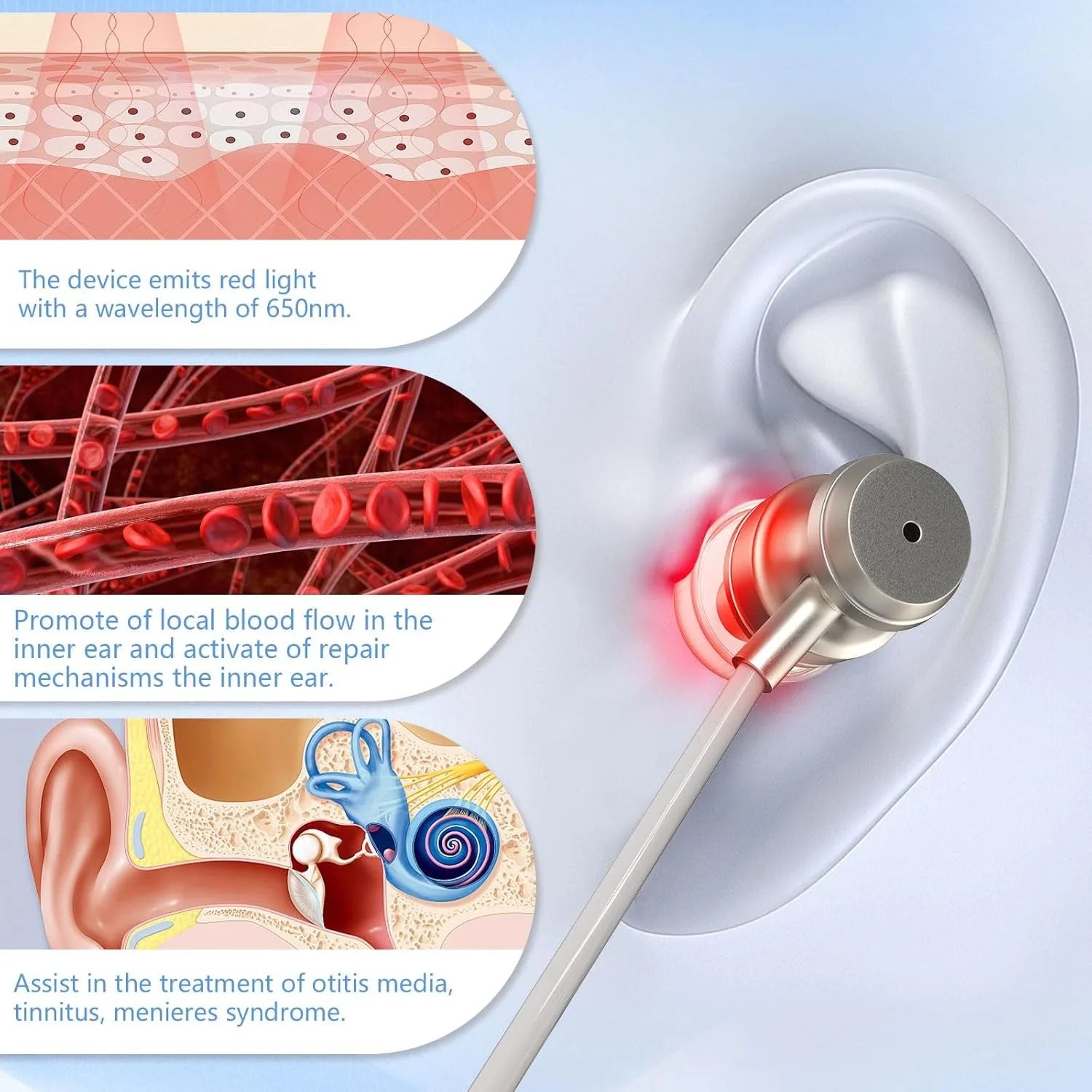 Tinnitus Infrared Ear Plugs USB Type-C 650nm Red Light LLLT Irradiation Ear Therapy Device for Otitis Media Deafness Health Care
