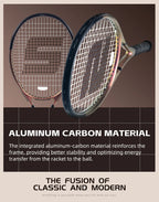RaceRun-MAX Composite Carbon Tennis Racket, 295±10g Lightweight, 325mm Balance, One-Piece Stable Frame, 50-60lbs, for Advanced