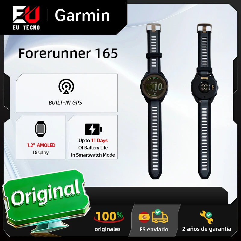 Garmin Forerunner 165 Smartwatch 1.2inches Colorful AMOLED Display GPS Metrics and Recovery Insights Monitoring Fitness Tracker
