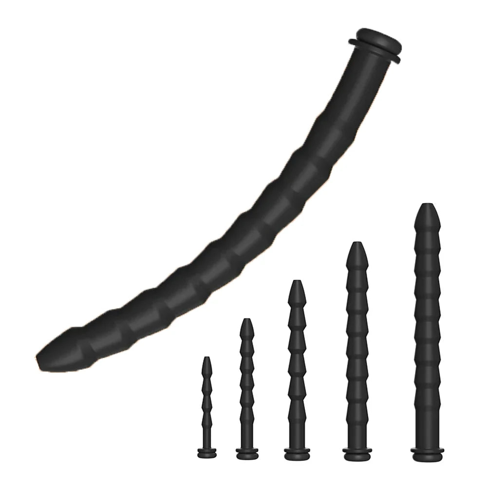 5 Sizes Curved Urethral Sound Penis Insert Stimulation Dilator Chastity Catheter Hollow Penis Plug With Stopper Sex Toys For Men