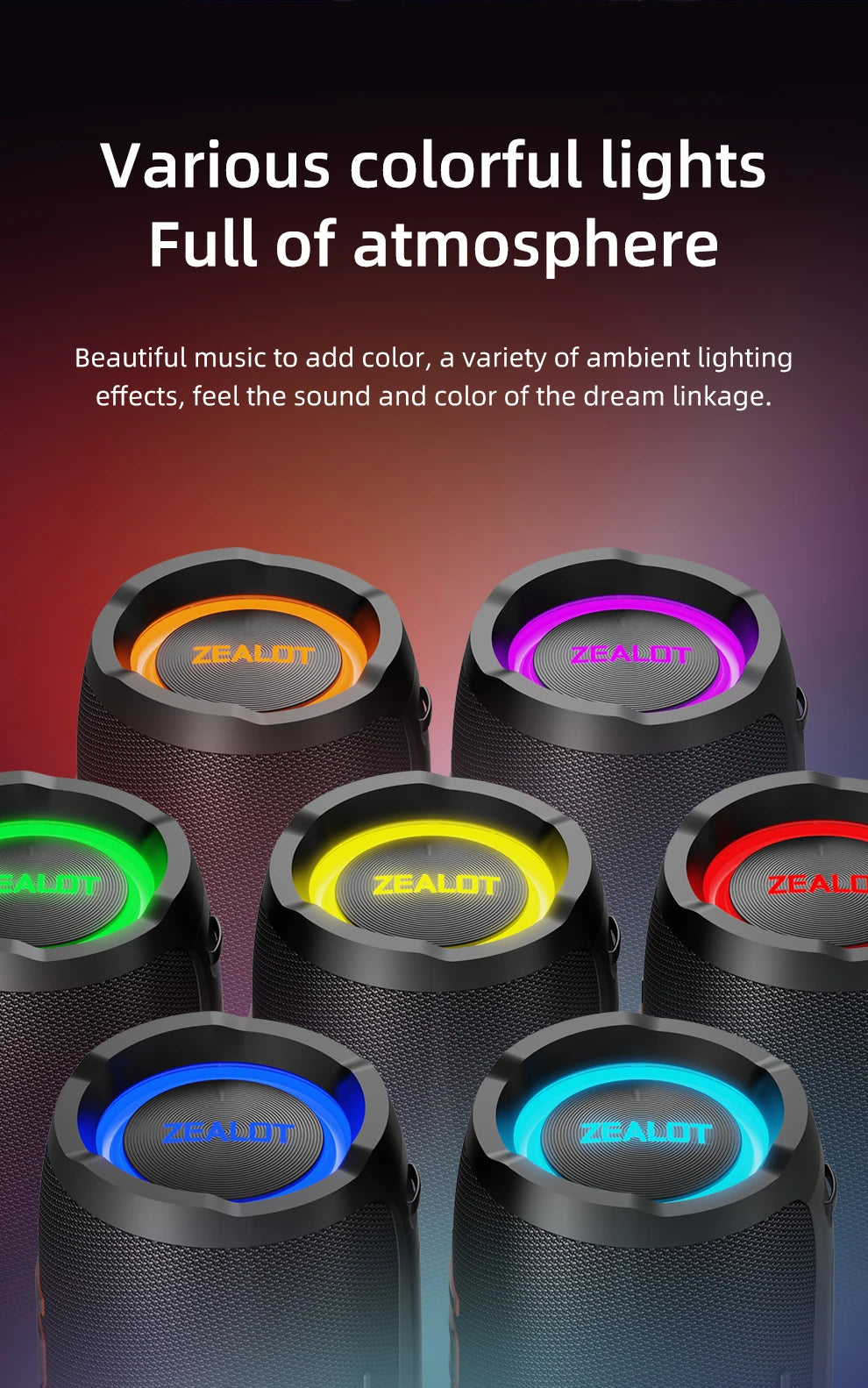 ZEALOT-S76 50W Portable Super Subwoofer Portable Speaker Home Outdoor Waterproof Column Bluetooth Speaker Sound Box