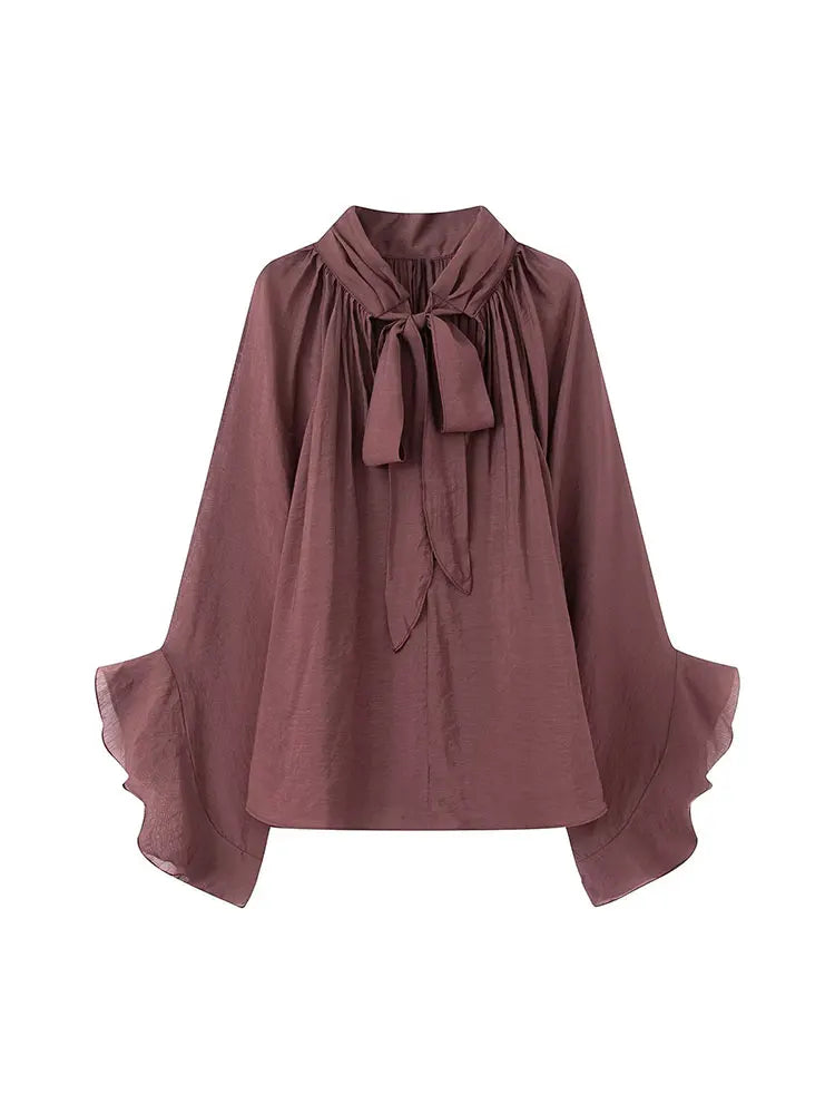 NLZGMSJ Bow DecorationLoose Long Sleeved Blouses For Women New Fashion Ruffle Edge Shirts and Blouses Woman Top Secondary image