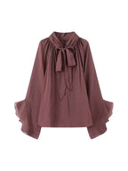 NLZGMSJ Bow DecorationLoose Long Sleeved Blouses For Women New Fashion Ruffle Edge Shirts and Blouses Woman Top