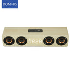 Domars Wireless Bluetooth 5.0 Speakers Wooden Alarm Clock Display Sound System Player with AUX TF FM Radio Subwoofer Box