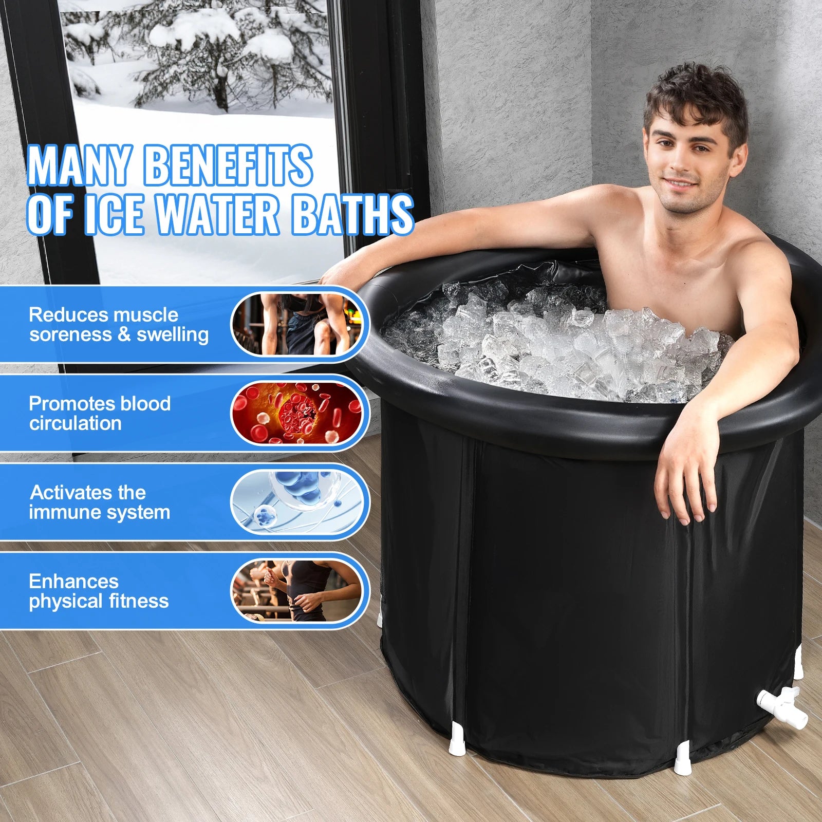 SucceBuy Ice Bath Tub Cold Water Therapy Plunge Tub for Athletes Outdoor Ice Barrel Plunge Pool Inflatable Folding Bathtub
