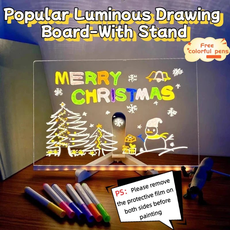 Attached With 7 Colorful Pens Light Up Acrylic Message Board Rewritable DIY Children's Glowing Drawing Board Message Lamp 2026 Main image