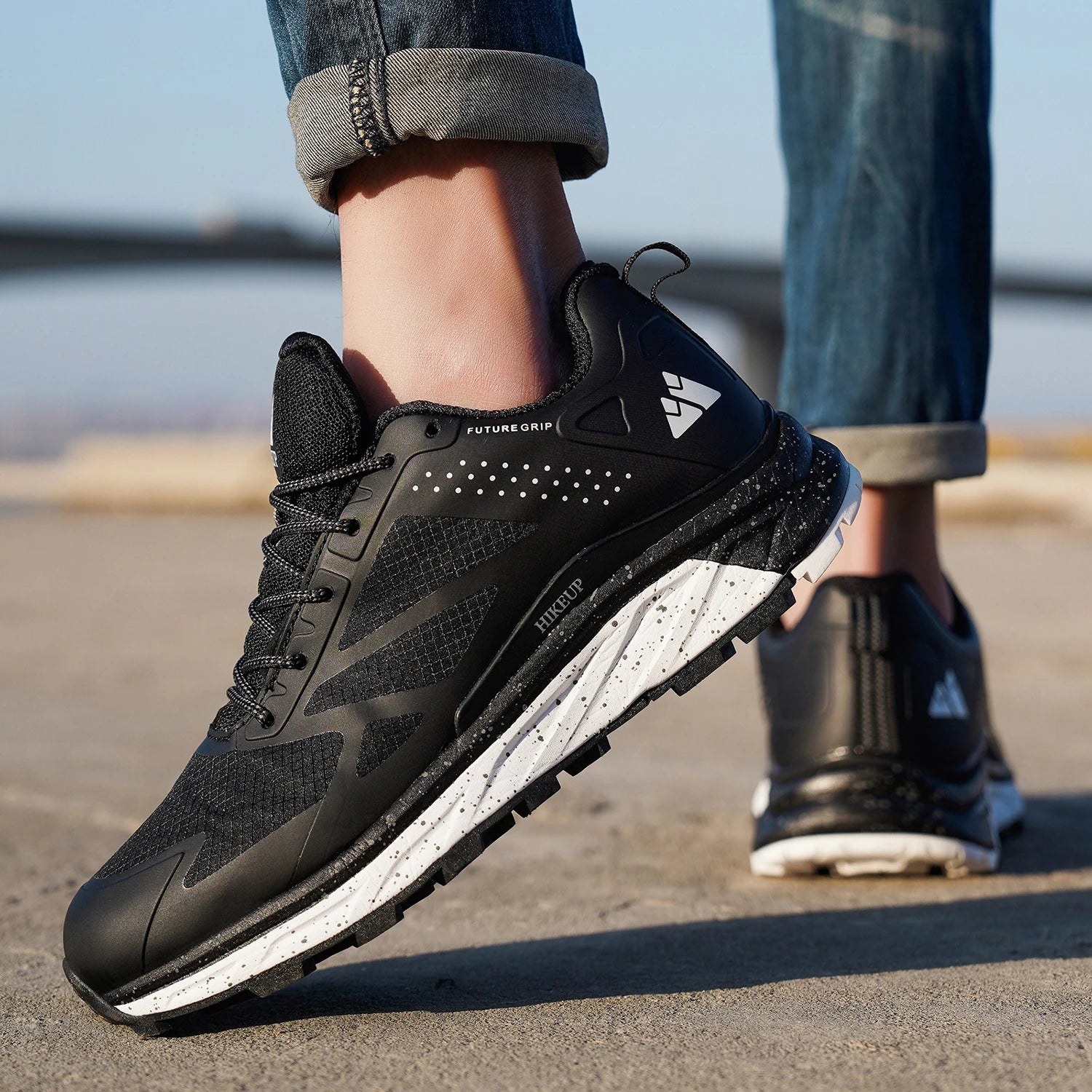 HIKEUP Outdoor Men's Sneakers Women Breathable Trail Running Shoes Hiking Shoes Trail Male Comfort Trekking Running Sneakers