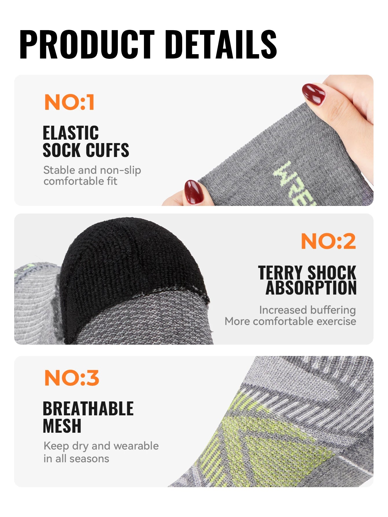 WRELS 1/2/3Pairs Merino Wool Socks Hiking Running Socks Breathable Cushion Sweat Wicking Warm Thermal Compression Wool Socks