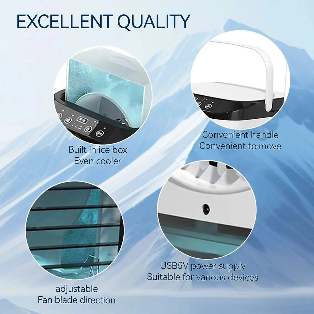2026  Ultrasonic Mini Air Conditioner 3-Speed Portable Cooler with Colorful Light Humidifier