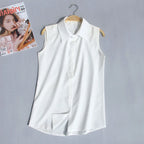 #2503 Woman Tops And Blouses Sleeveless Shirt Women Summer Thin Vest Pullover Button Basic Top Chiffon Red White Black Polo Neck