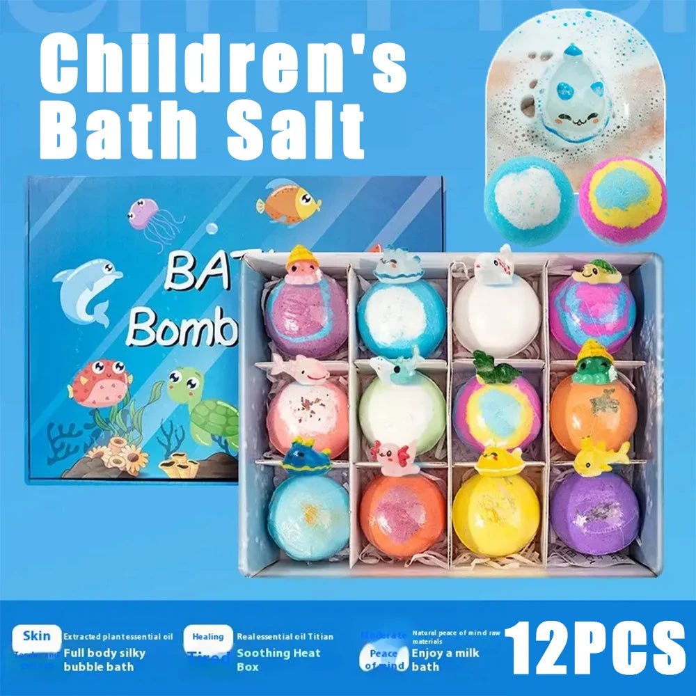 Kids Ocean Bath Salt Set with Surprise Toys Inside 12 Pack Organic Safe Bubble Baths Salt