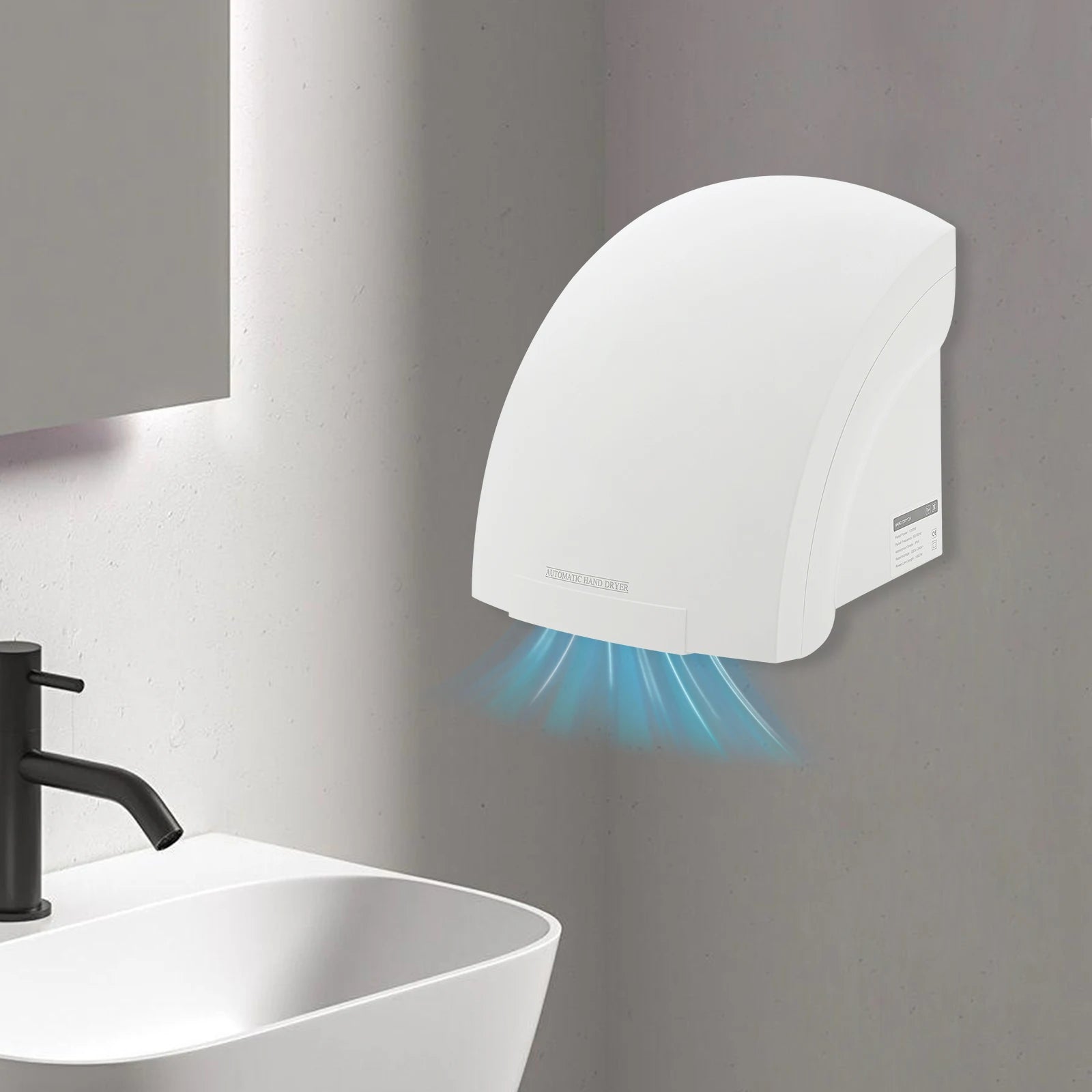 Electric Hand Dryer, Commercial Compact Air Hand Dryer, Automatic Hand Air Dryer  White 220-240V