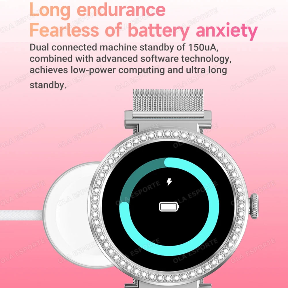 Fashion Zircon Smart Watch 1.46" AMOLED Screen 5.4 Bluetooth Call Heart Rate Temperature Monitoring Women Smartwatch Pedometer