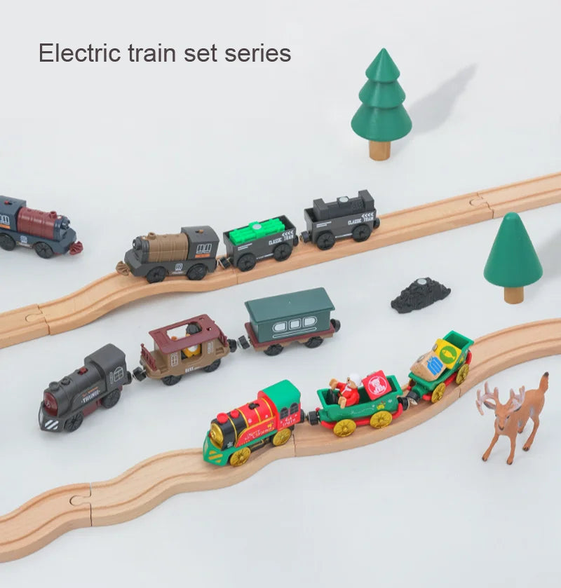 New Electric Train Set Compatible with Thomas Wooden Train Track Train Toys For Kids Christmas Birthday Gift
