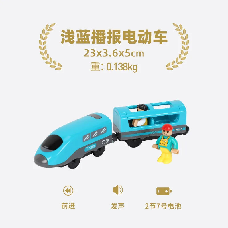 wooden Electric car set Magnetic Electric Train with Little Doll Diecast Slot Toy set Compatible Railway Wood Track Rail Train