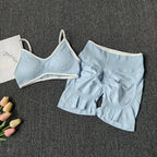 Peach Buttock Yoga Suit Women Gym Seamless Suspender Gathering Bra High Waist Hip Lifting Belly Tightening Shorts Fitness Set
