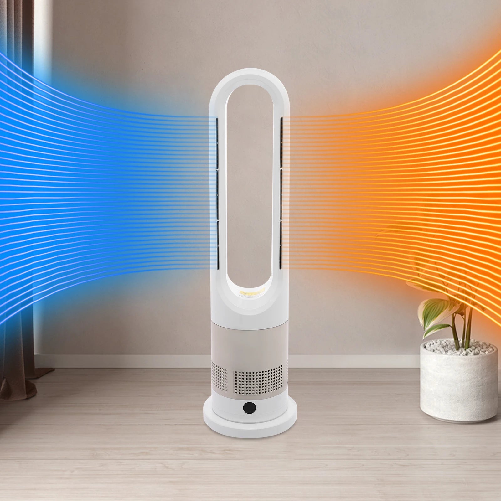 Year-Round Dual Mode Cooling Heating Tower Fan W/Remote 1200W Heater 8 Speeds 9H Timer 80° Oscillation Safe Bladeless Main image
