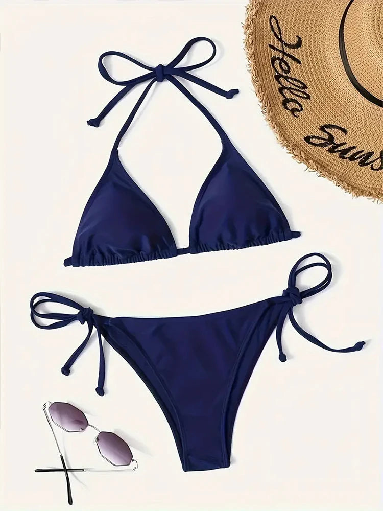 Swimwear Thong Bikini Set Sexy New Navy Blue Swimsuits Woman Sexy Bathing Suits Bikinis Triangle Bandage Female Beachwear Main image