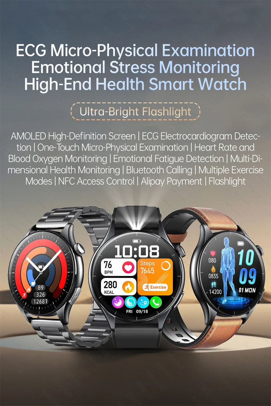 2026 New Smart Watch NFC ECG+PPG Blood oxygen Uric Acid Blood Pressure Sapphire Smartwatch Men For Android iOS Smart watch men