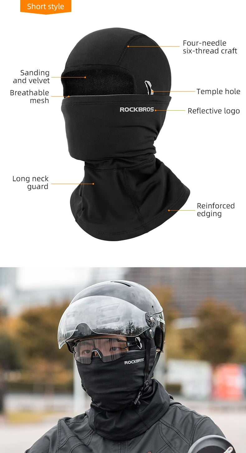 ROCKBROS Cycling Caps Full Face Mask Winter Breathable Windproof Fleece Bike Neck Cover Scarf Mask Skiing Motorcycle Bicycle Hat