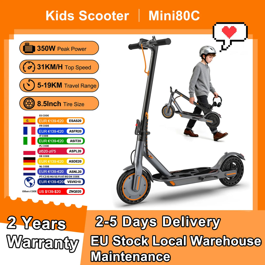 AOVOPRO Mini80C Electric Scooter for Children 350W 8.5Inch Kids Electric Scooter 31KM/H Super Speed 5-19KM APP Smart Escooter