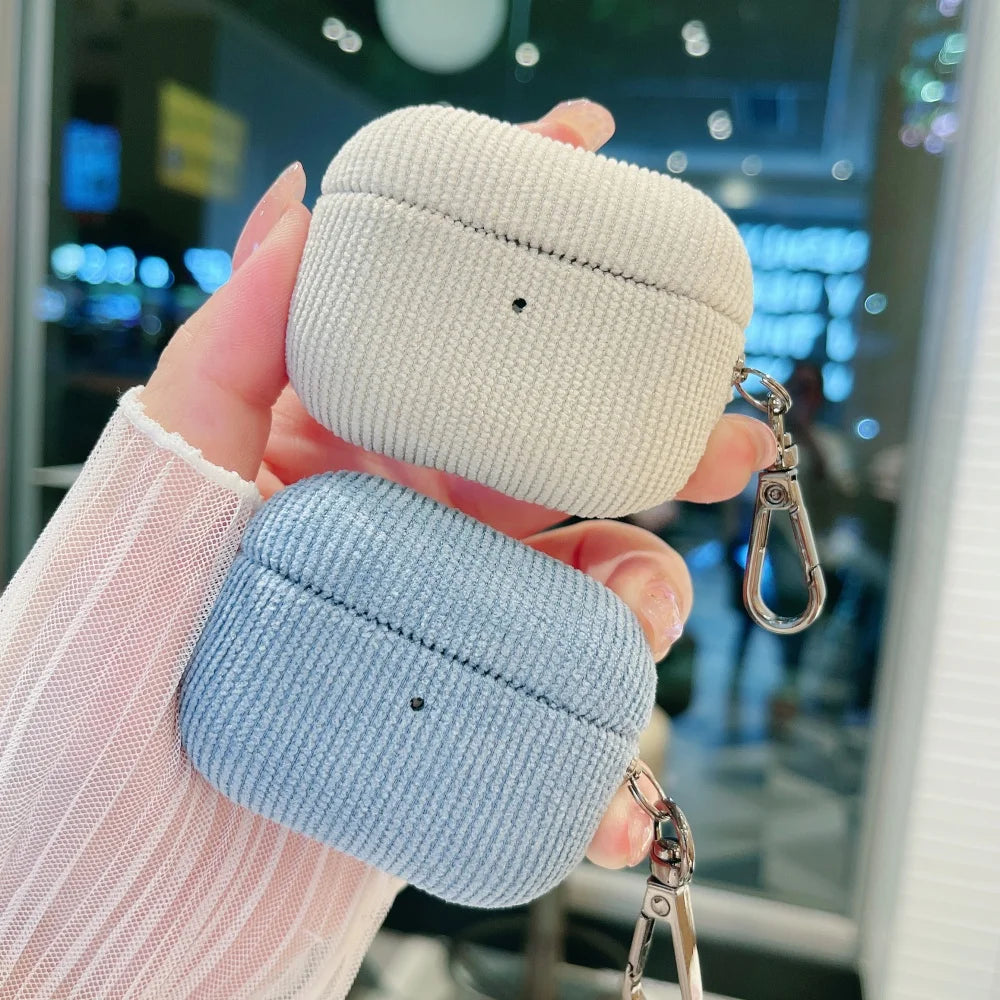 Winter Matte Corduroy Fabric Hook Earphone Case For Apple Airpods 1 2 3 4 Pro 3 2 Wireless Bluetooth Earphone Anti Scratch Cover