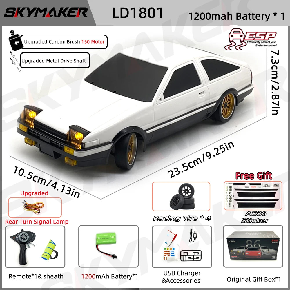 Skymaker AE86 Model LD1801 RX-7 FC LD1802 1:18 RC Drift Car 1/18 2.4G Remote Control ESP Gyroscope LED Mini RC Racing Car Toys
