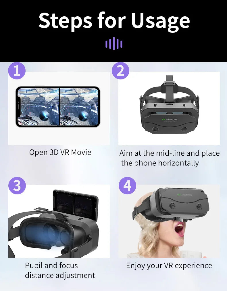 VR Glasses 3D Virtual Reality Headset Devices Helmet Lenses Goggles Smart For Smartphones Phone Cell Mobile Game Viar Viewer Set