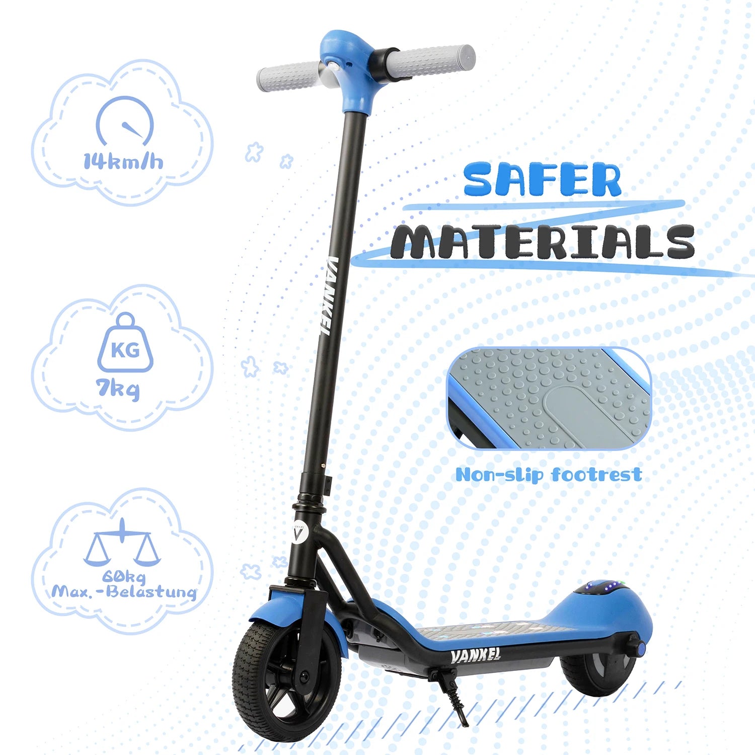Vankel 6.5-inch Kids Electric Scooter for Boy & Girls with Bluetooth Rainbow Lights 8-10km Range LCD Display Children Scooter