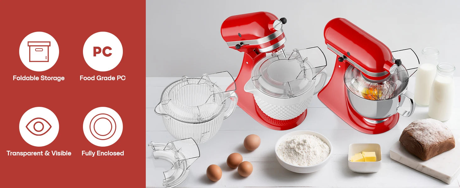 Pouring Shield Splash Guard, Detachable Flip Top Lid for KitchenAid 4.5-5QT Tilt Head Stand Mixer, Mixer Bowl Accessories