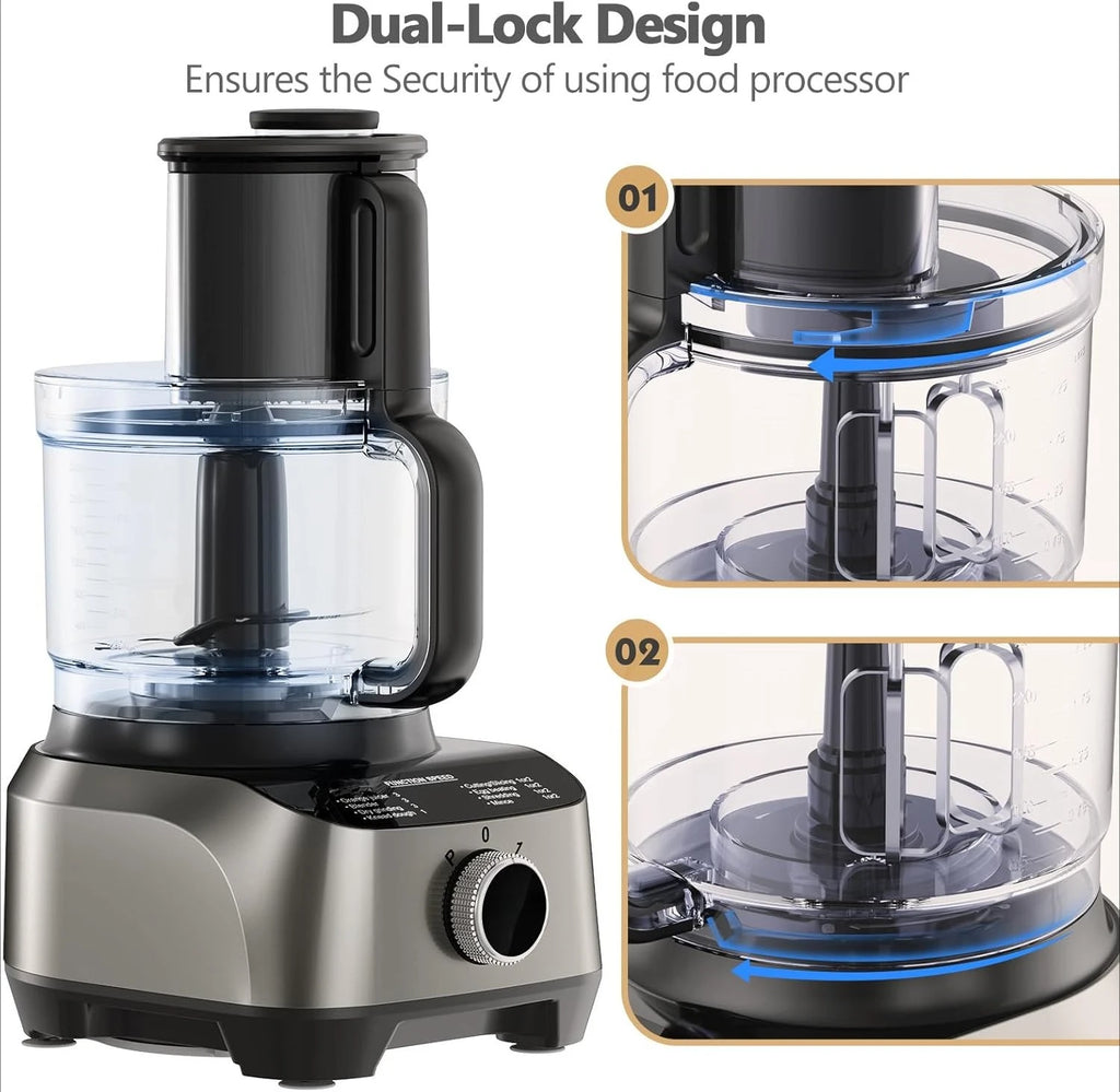 Food Processor, 11-in-1 Multifunctional Kitchen Machine with 2.5L Bowl & 1.5L Blender