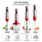 BioloMix 4-in-1 Hand Stick Blender, 1200W Stainless Steel - Immersion Mixer with Chopper Smoothie Cup Ice Blades for Baby Food