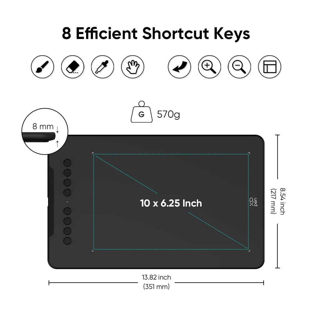 XPPen Deco 01 V3 Graphic Digital Drawing Tablet 10*6 inch 8 shortcut keys 16384 levels 60 Degrees Tilt for Windows mac Android