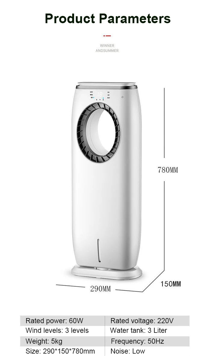 Water-Cooled Air Conditioning Fan Chiller Leafless Electric Refrigeration Cooling Remote Timer Humidifier Conditioner Cooler  EU