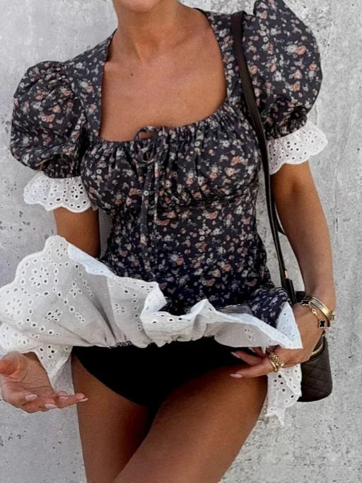 Elegant French Lace Floral Dress 2025 Spring and Summer Woman Sexy Square Neck Commute Soft Home Travel Casual High Waist Dress Secondary image