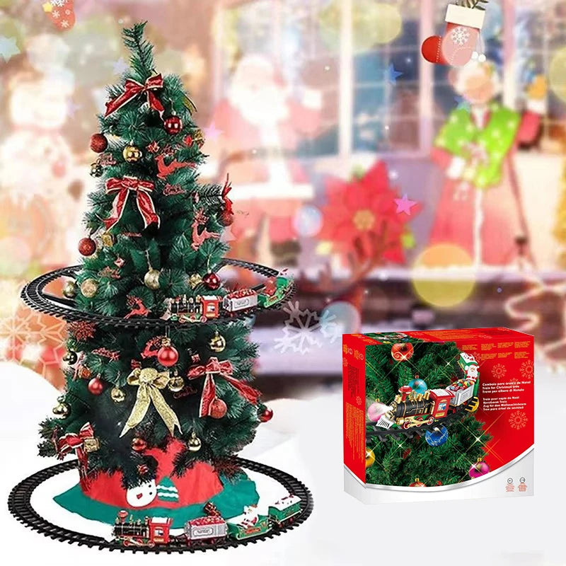Battery Operate Railway Train with Sound&Light Railway Car Toys Christmas Train Tree Decoration Track  Electric Toys for Kids Main image