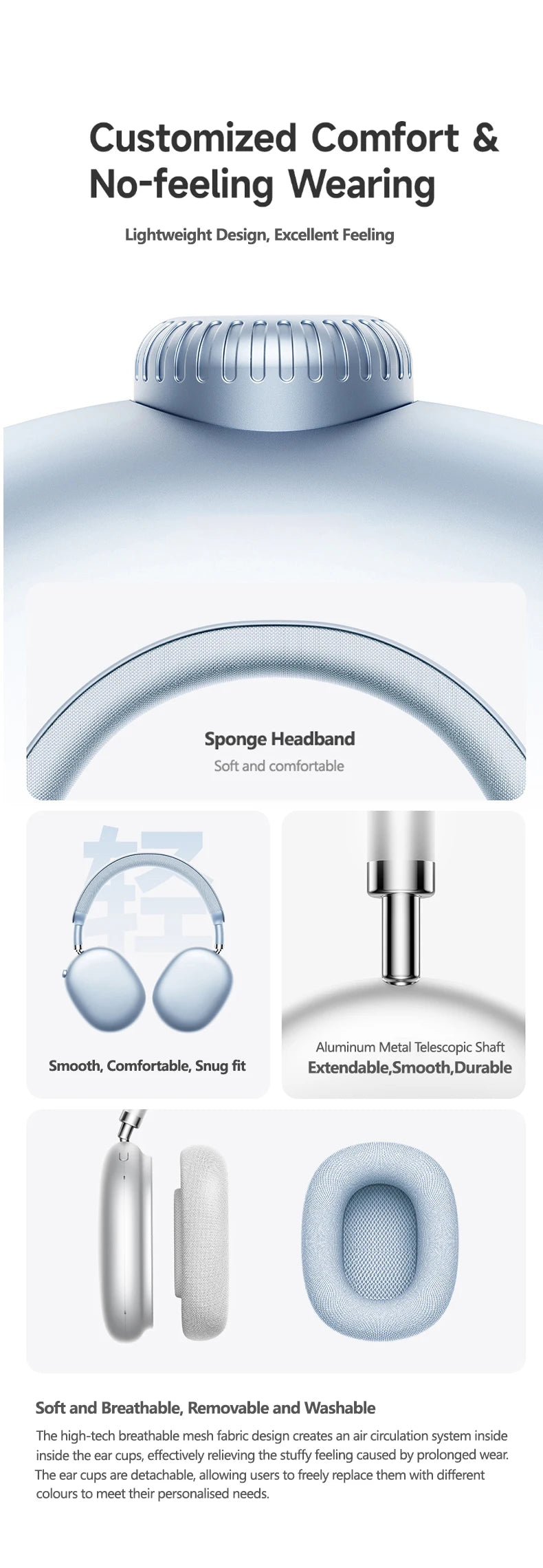 Picun F8MAX ANC Wireless Headphone 59dB Hybrid Active Noise Canceling Spatial Audio Earphone Bluetooth 6.0 Over Ear Headset 180H