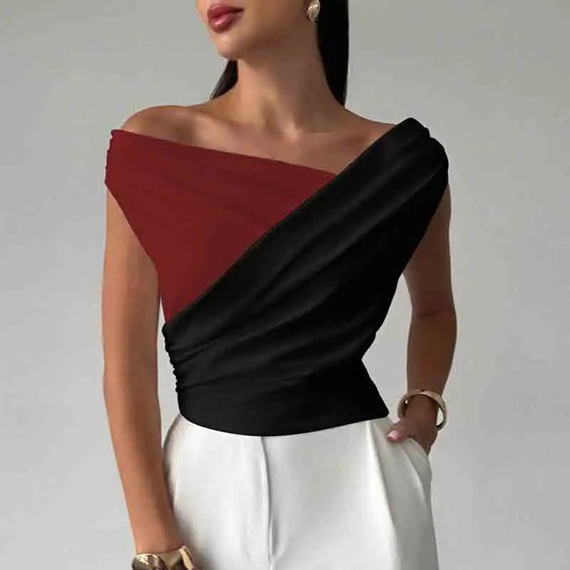 Sexy Short Sleeve Shirt Women Off Shoulder Patchwork Color Basic Tops Woman Summer Blouses Female Elegant Shirt