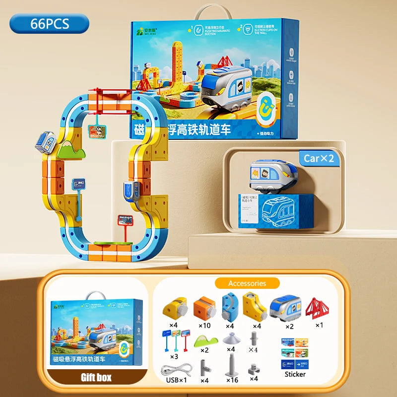 Magnetic Train Toy For Boys Track 1:64 Electric Rail DIY Magic Vehicle Model Toys Education 3 Years Children Gifts