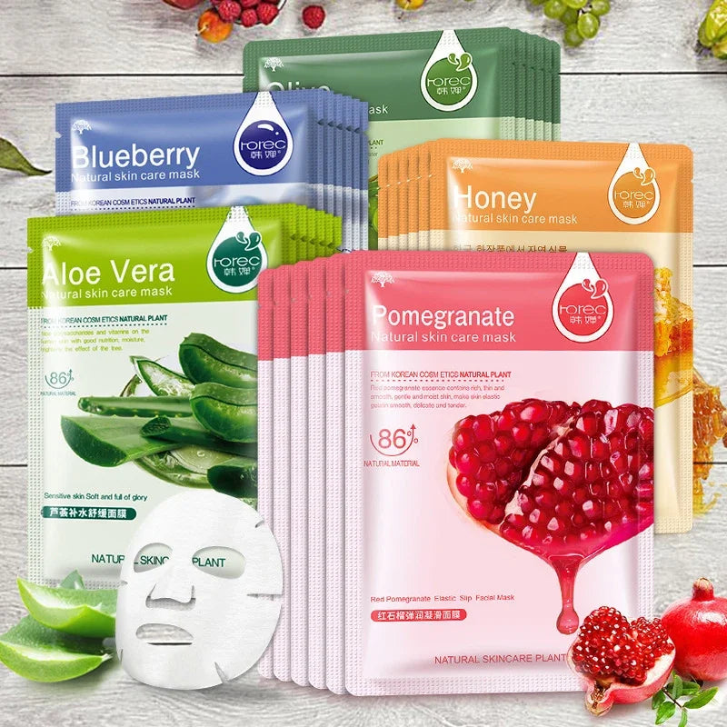 20pcs Natural Plant Facial Mask Moisturizing Oil Control Anti-Aging Fruit Aloe Korean Sheet Face Mask Beauty Skin Care Prodcuts Secondary image