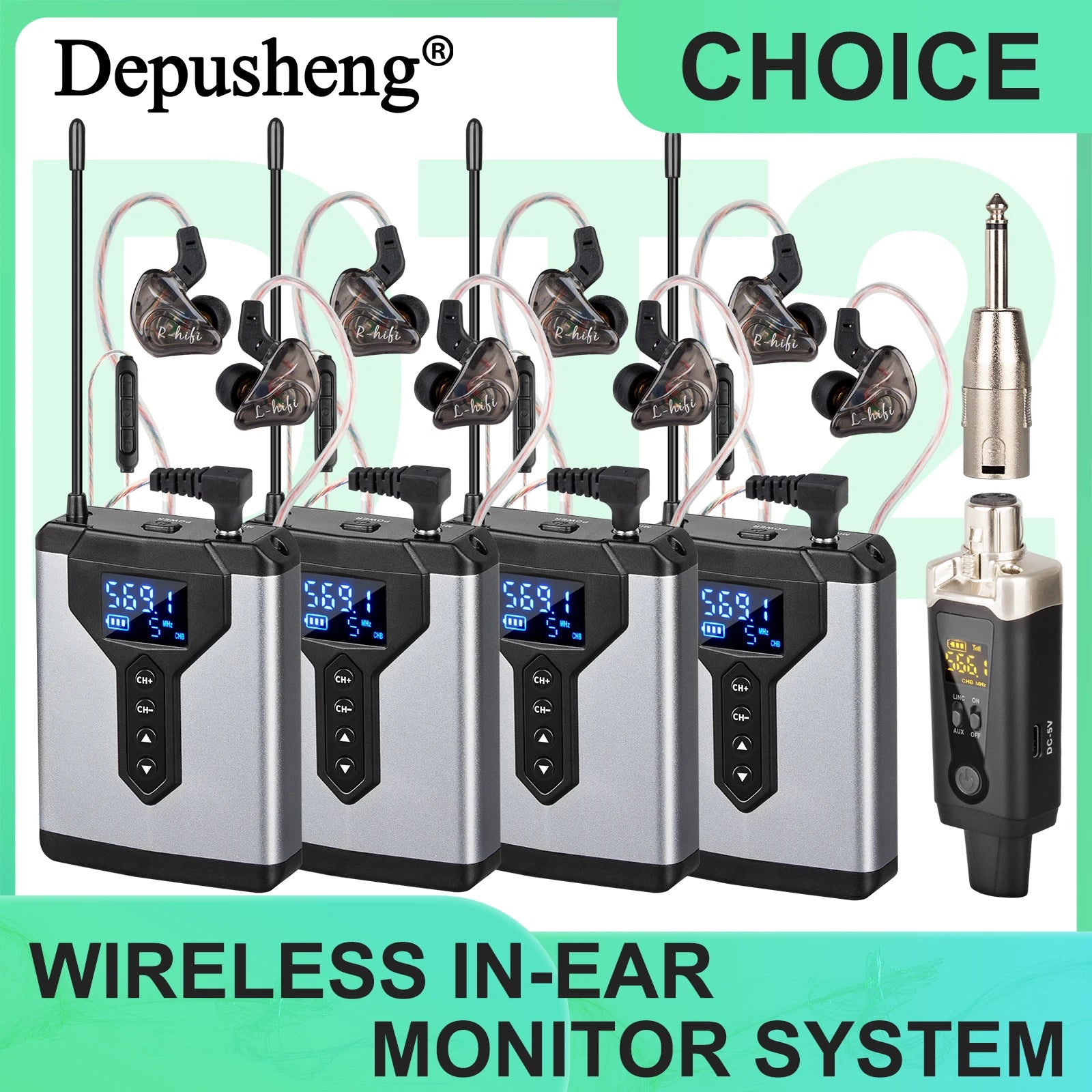 Stereo UHF in-ear monitoring wireless system DT1/2/4 transmitter and receiver of live music stage performance studio Main image